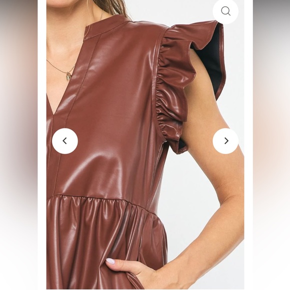 Entro Gliding Along Charlene Dress Chocolate Faux Leather Tiered Dress - Picture 10 of 16